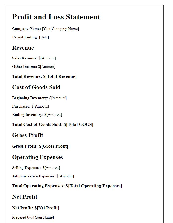 Letter template of profit and loss statement