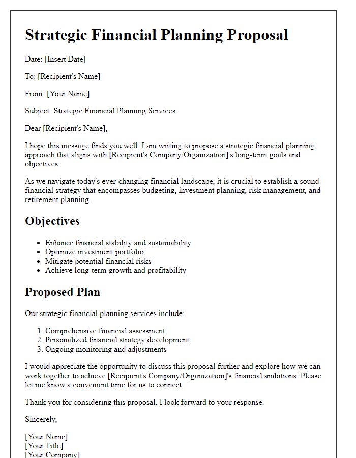 Letter template of strategic financial planning