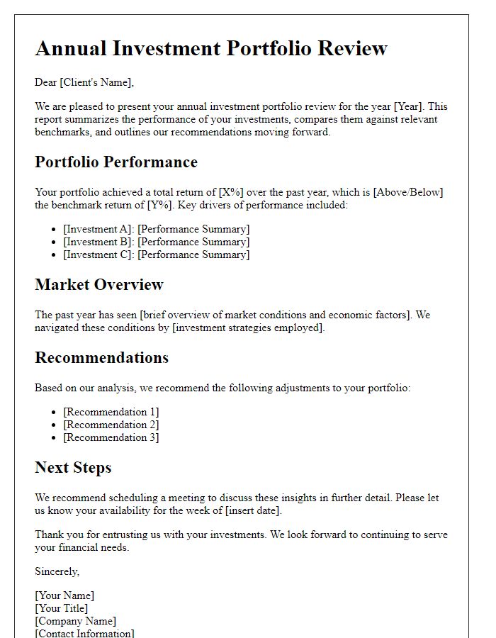 Letter template of annual investment portfolio review