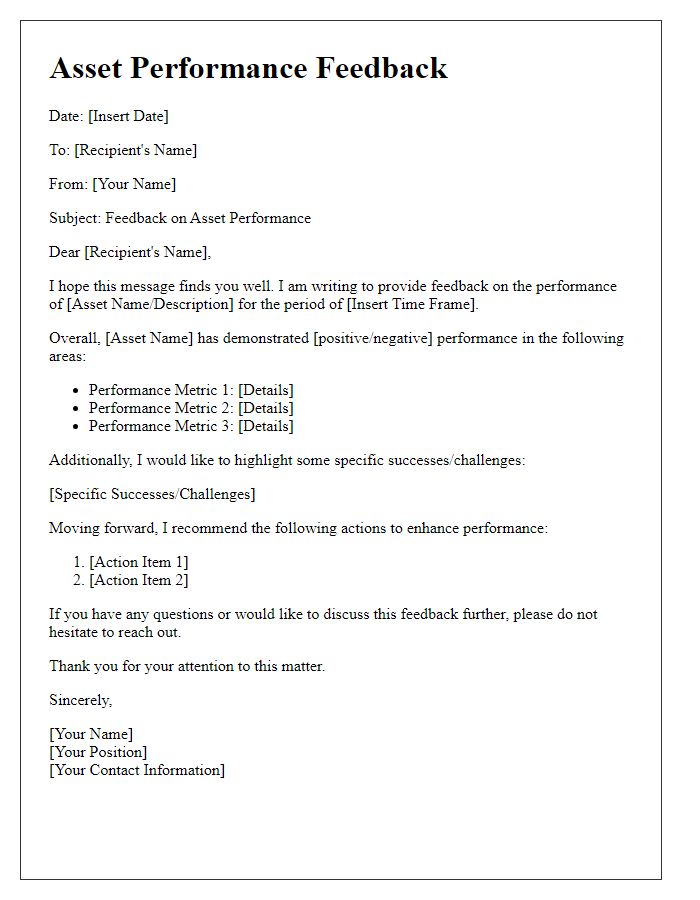 Letter template of asset performance feedback