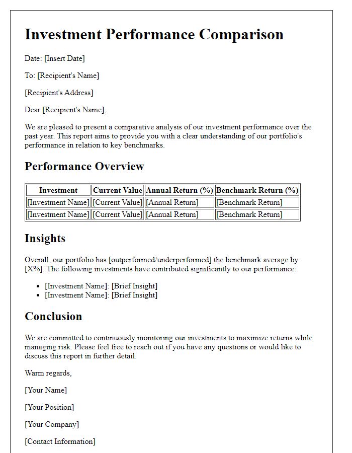 Letter template of comparative investment performance