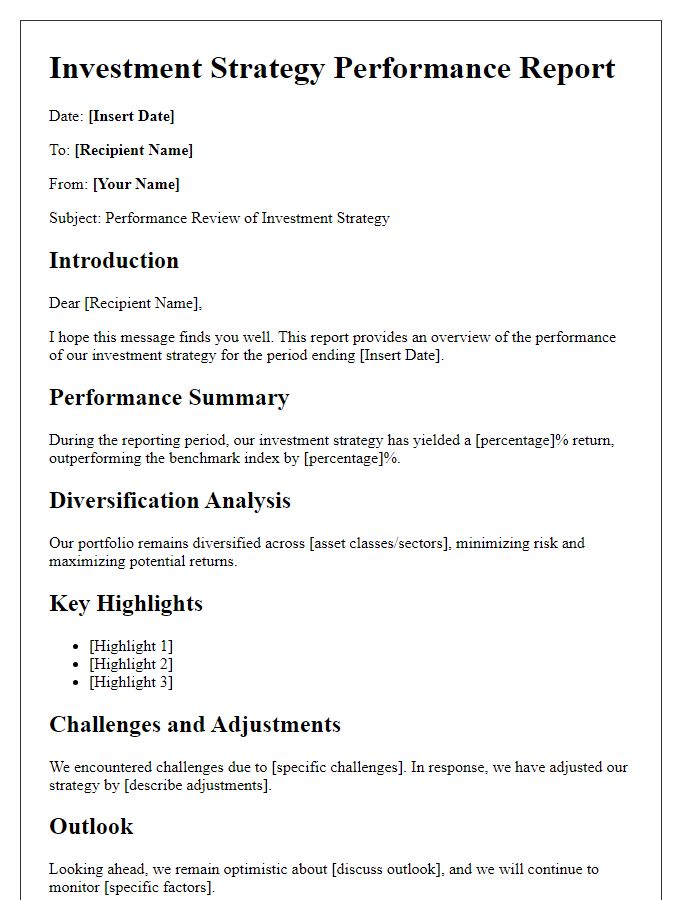 Letter template of investment strategy performance report