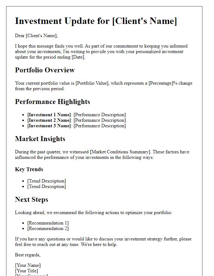 Letter template of personalized investment update