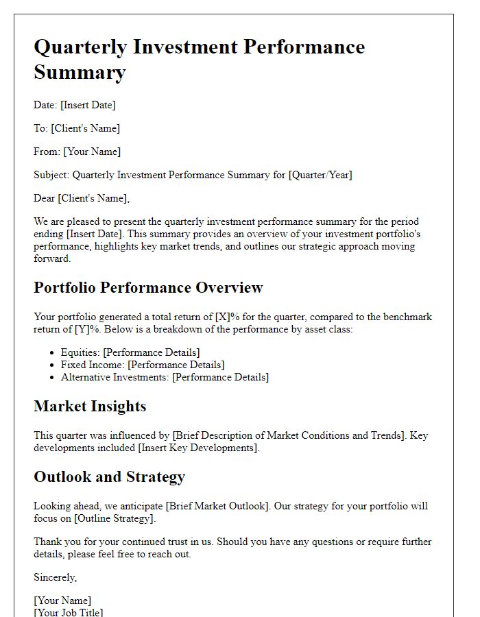 Letter template of quarterly investment performance summary