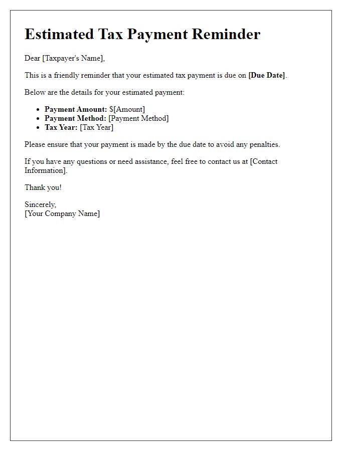 Letter template of estimated tax payment alerts