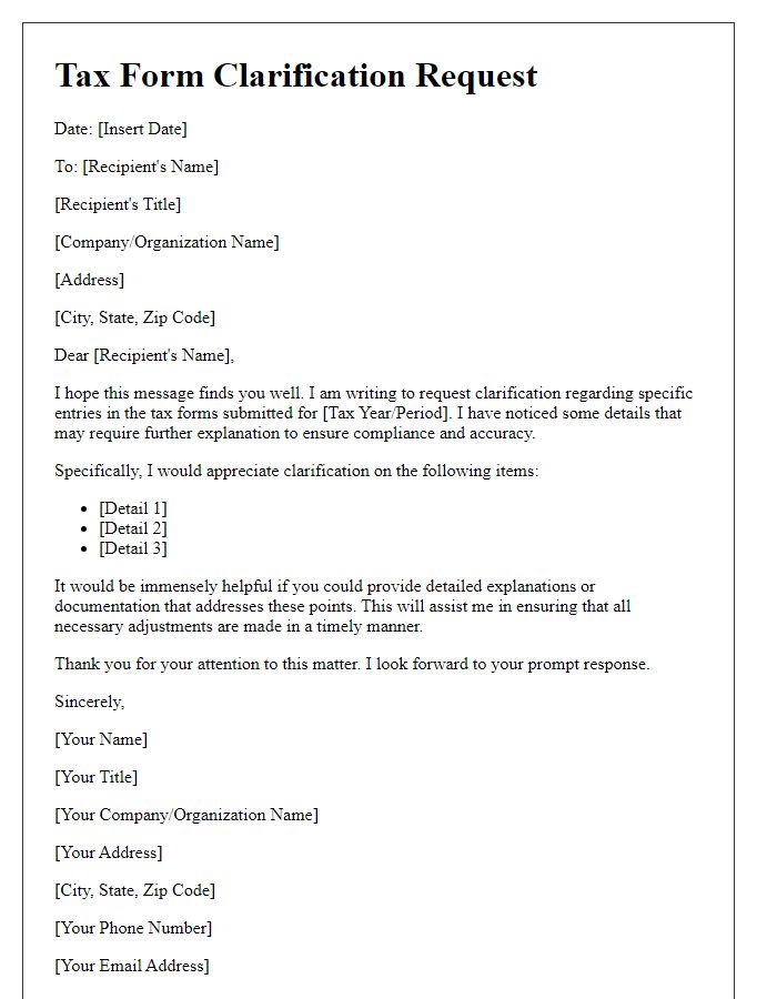 Letter template of required tax form clarifications