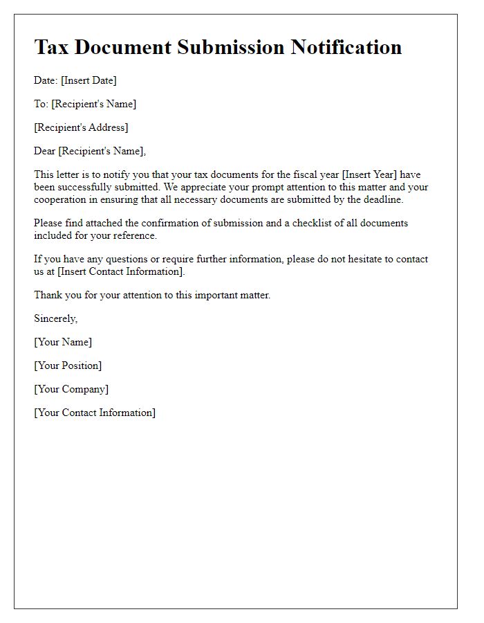 Letter template of tax document submission notifications