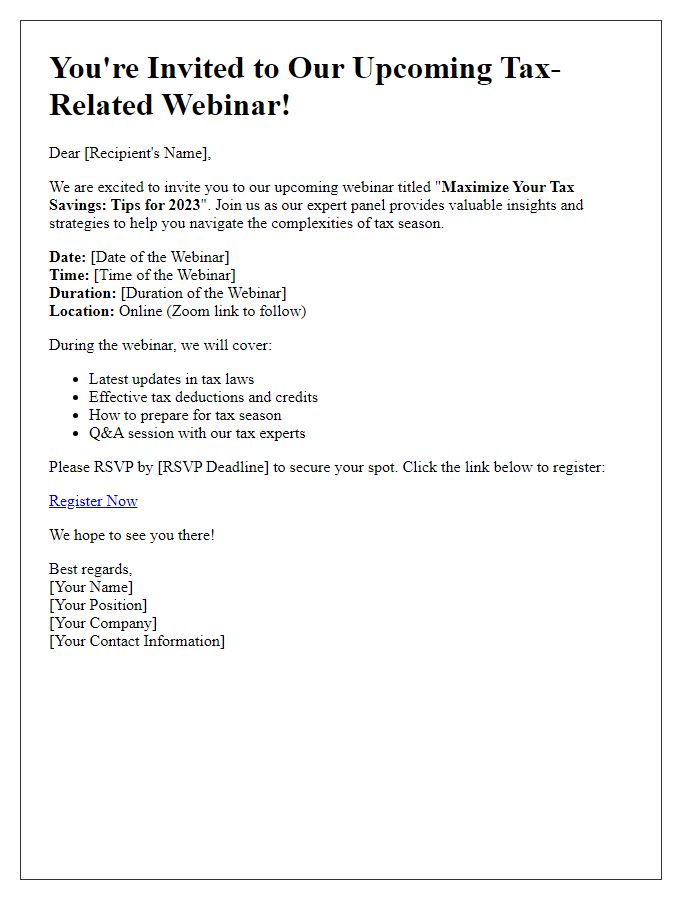 Letter template of tax-related webinar invitations