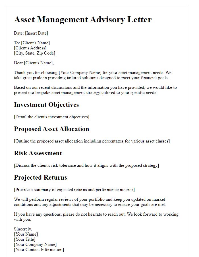 Letter template of bespoke asset management advice