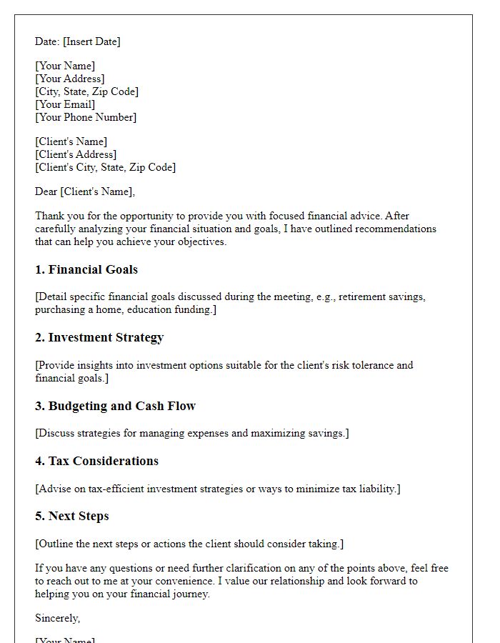 Letter template of focused financial advice