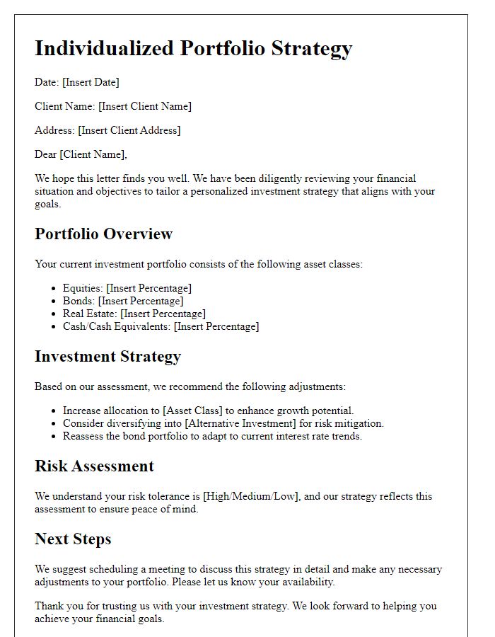 Letter template of individualized portfolio strategy