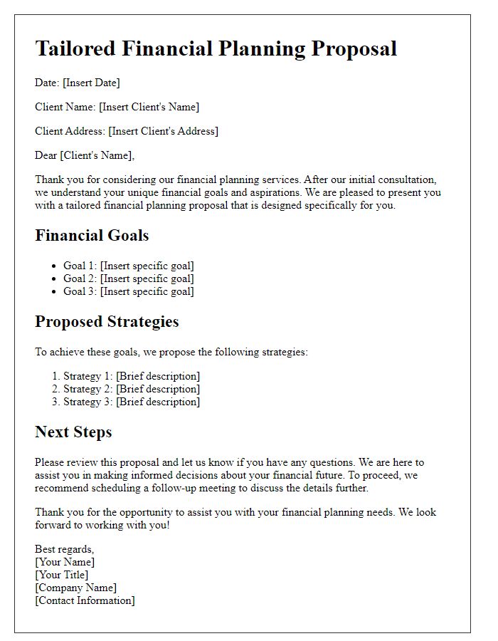 Letter template of tailored financial planning