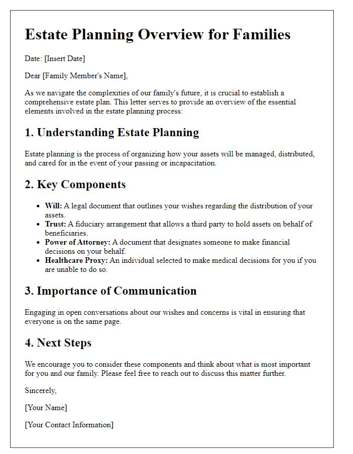 Letter template of estate planning overview for families