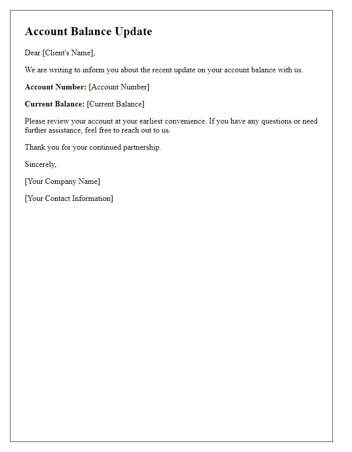 Letter template of client account balance update