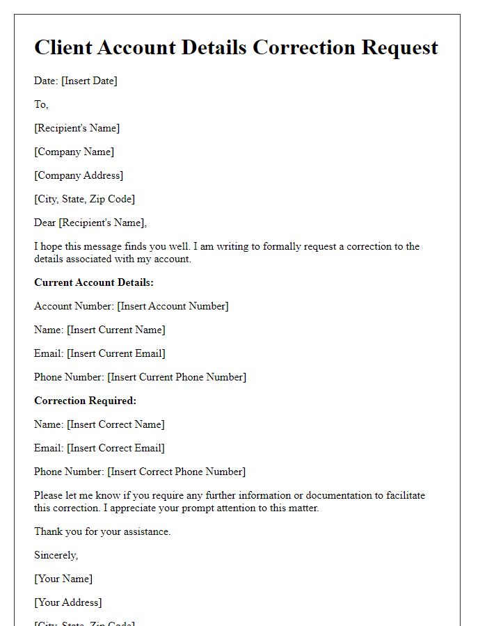 Letter template of client account details correction