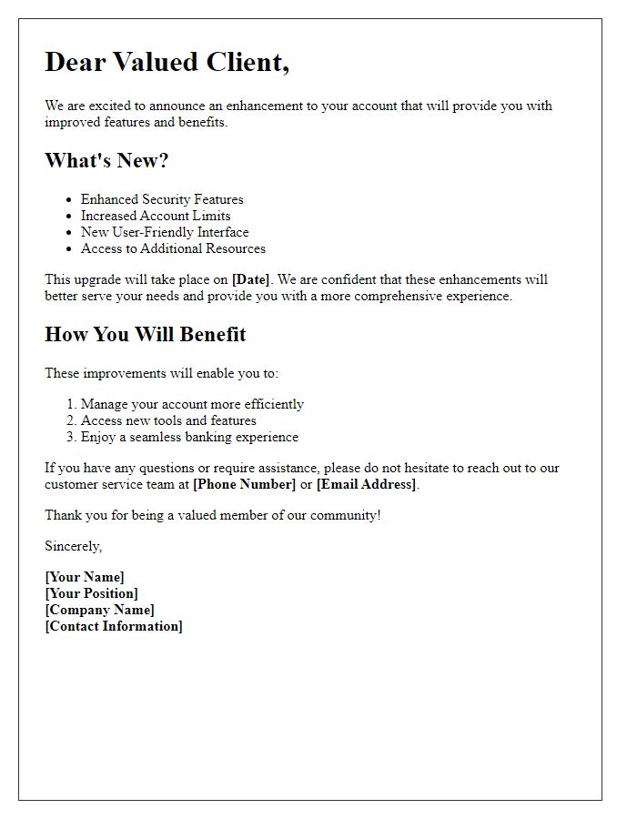 Letter template of client account enhancement announcement