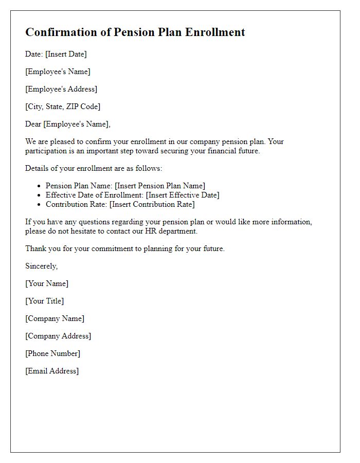 Letter template of confirmation of pension plan enrollment