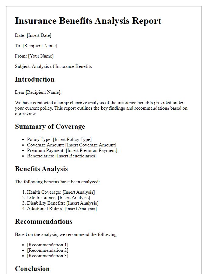 Letter template of insurance benefits analysis