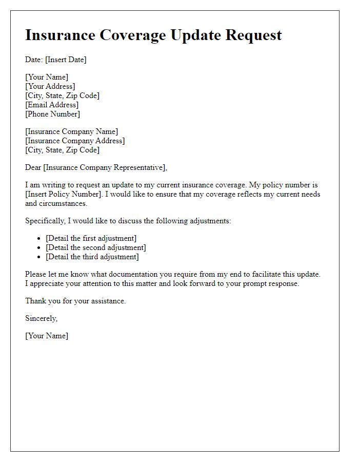 Letter template of insurance coverage update request