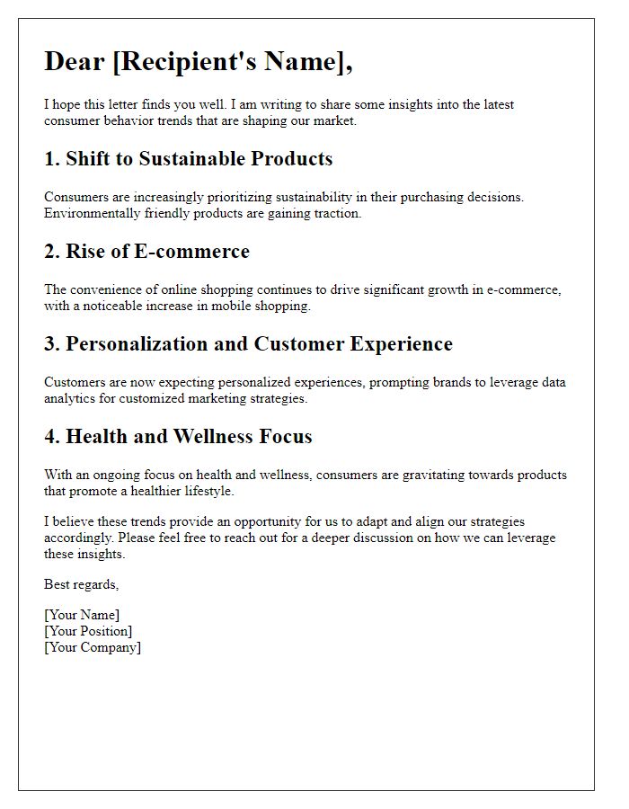 Letter template of consumer behavior trends