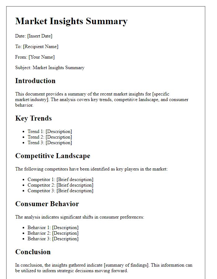 Letter template of market insights summary