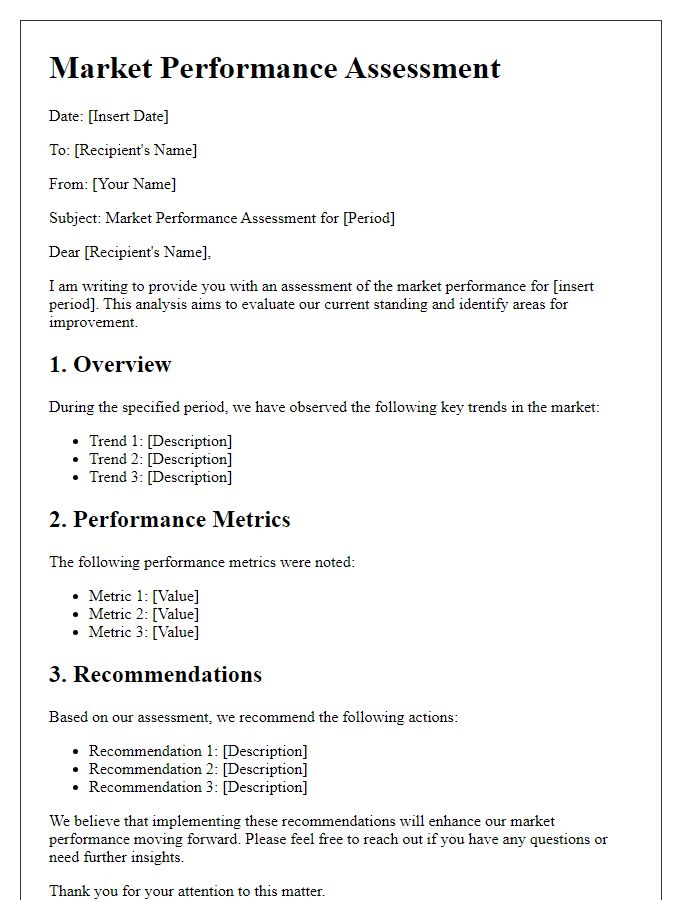 Letter template of market performance assessment