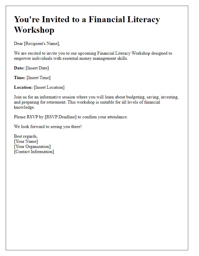 Letter template of financial literacy workshop invitation