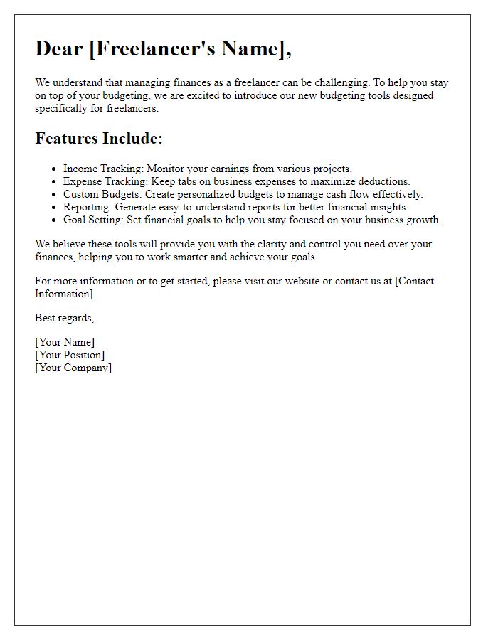 Letter template of budgeting tools for freelancers