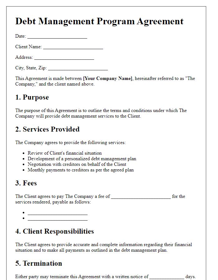 Letter template of agreement for debt management program