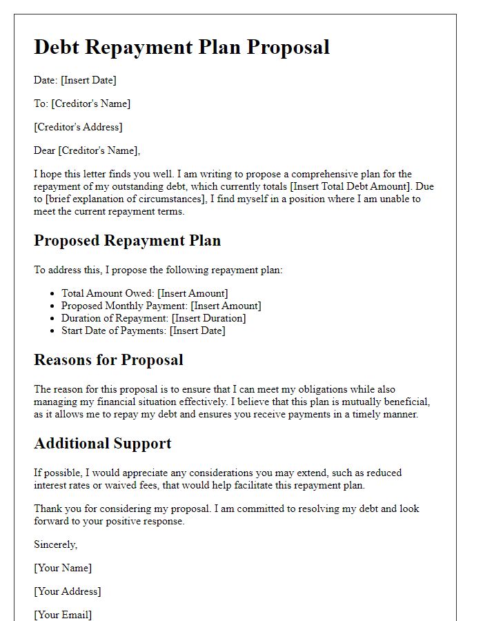 Letter template of comprehensive debt repayment plan proposal