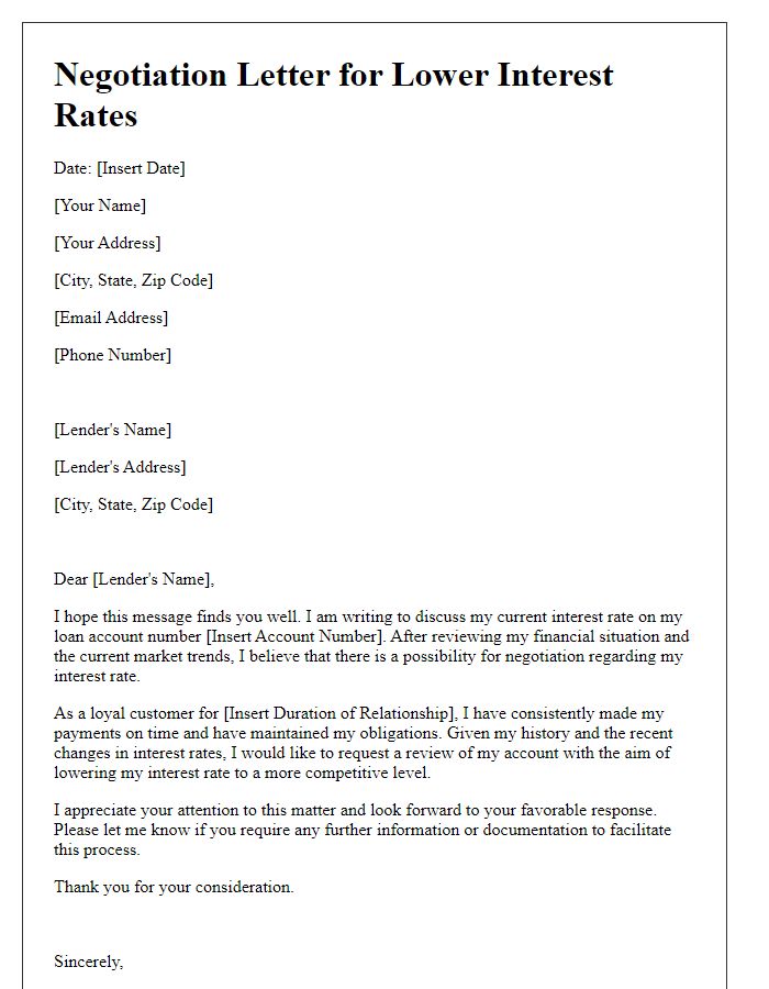 Letter template of negotiation for lower interest rates