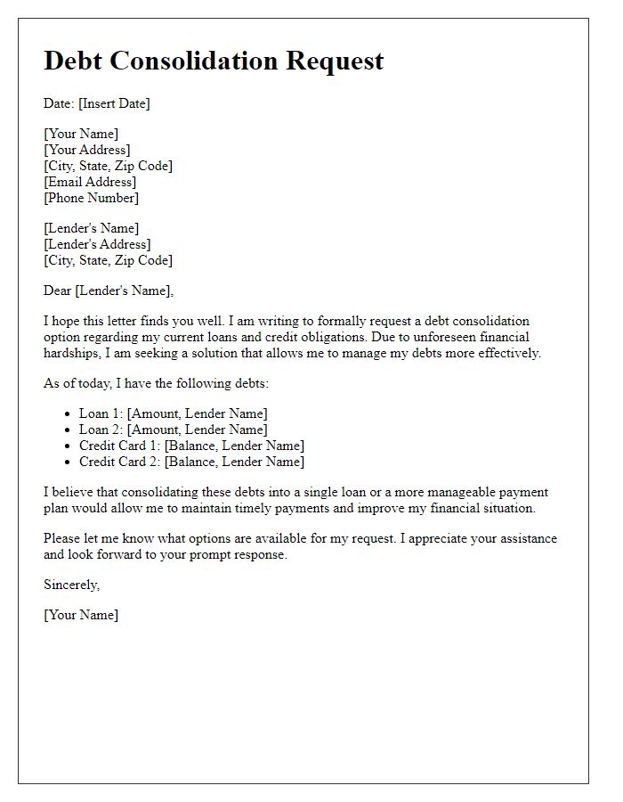 Letter template of personalized debt consolidation request