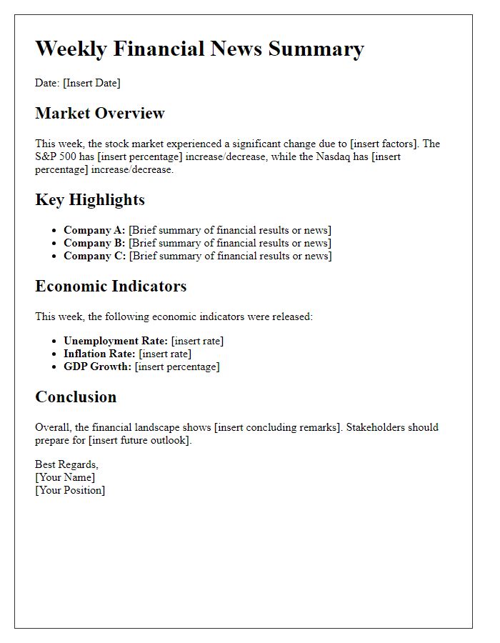 Letter template of financial news summary