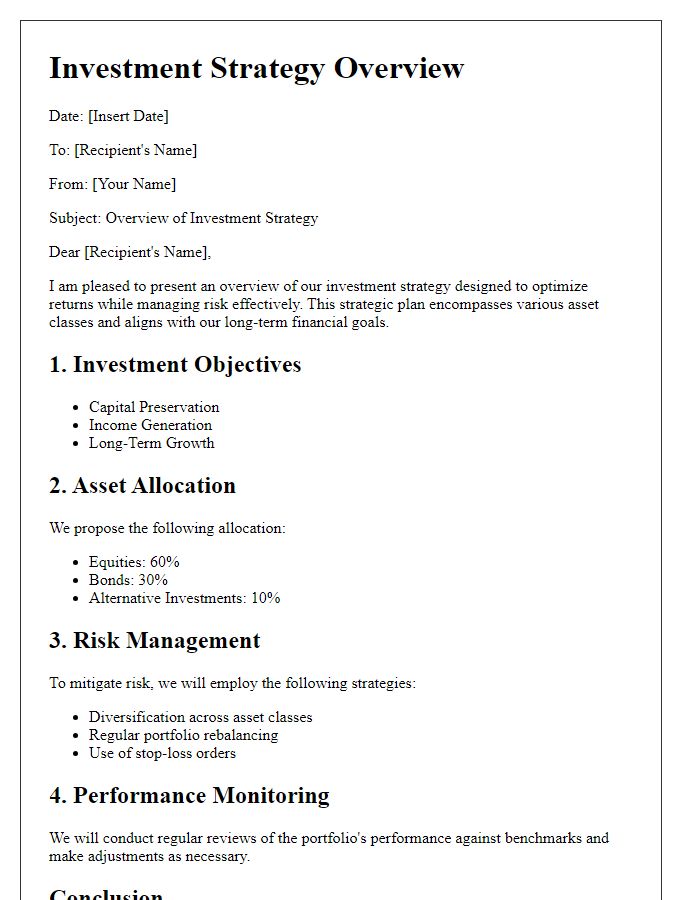 Letter template of investment strategy overview