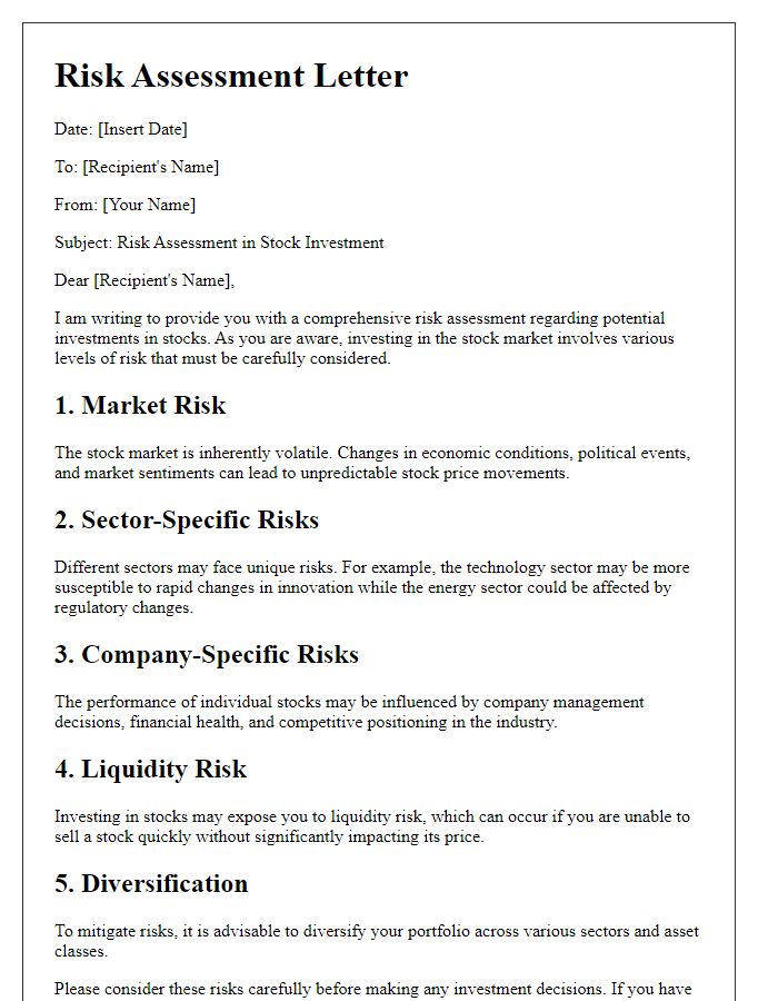 Letter template of risk assessment in stocks