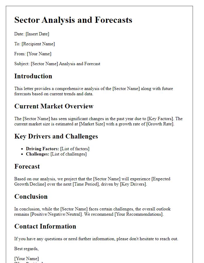 Letter template of sector analysis and forecasts