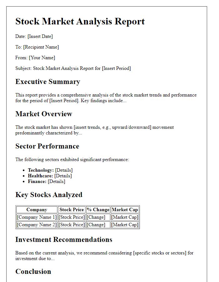 Letter template of stock market analysis report