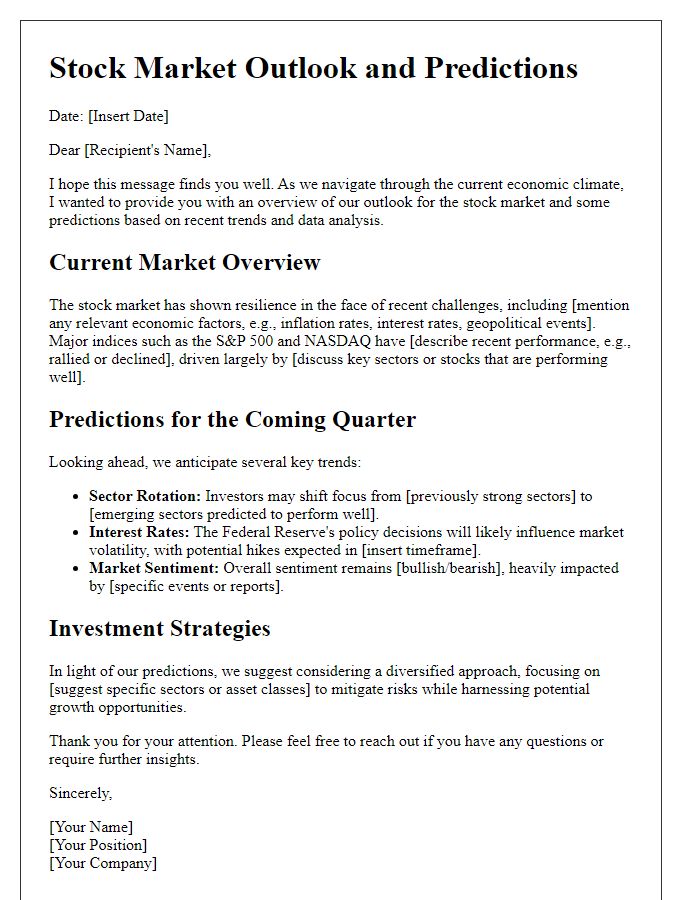 Letter template of stock market outlook and predictions