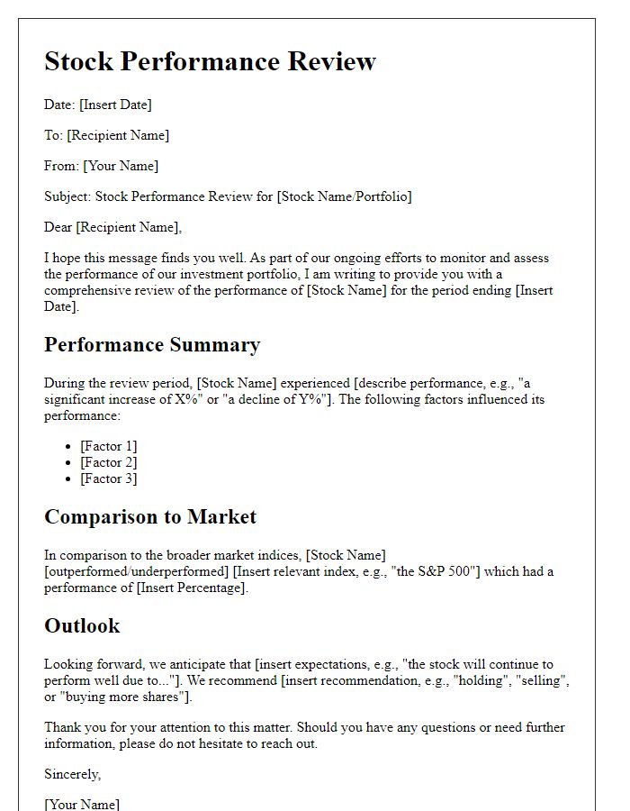 Letter template of stock performance review