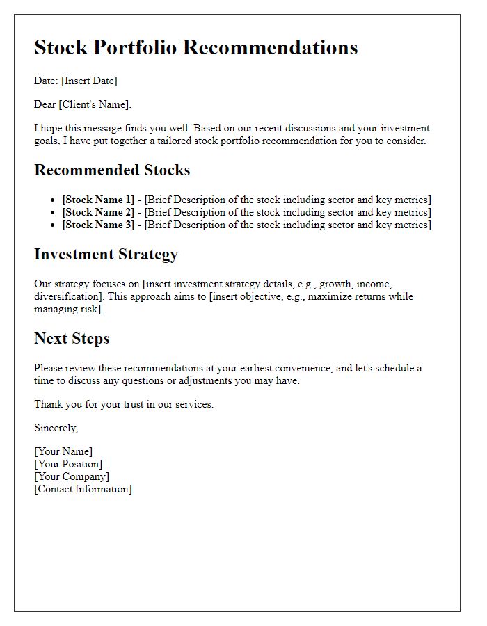 Letter template of stock portfolio recommendations