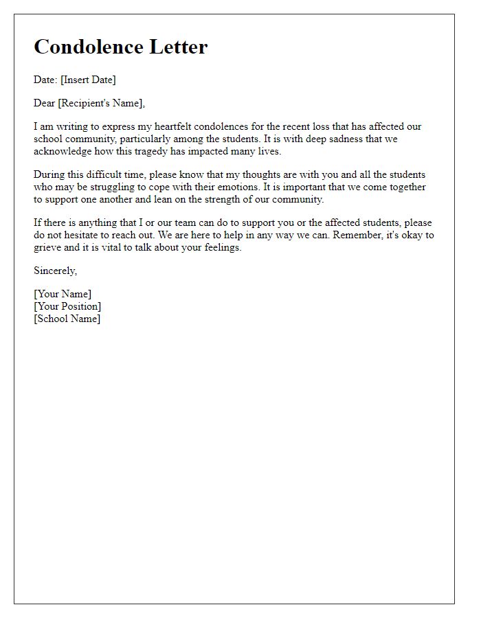 Letter template of condolence for affected students.