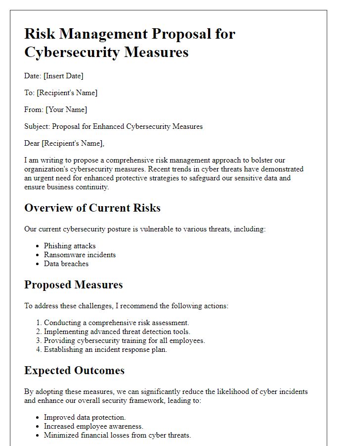 Letter template of risk management proposal for cybersecurity measures