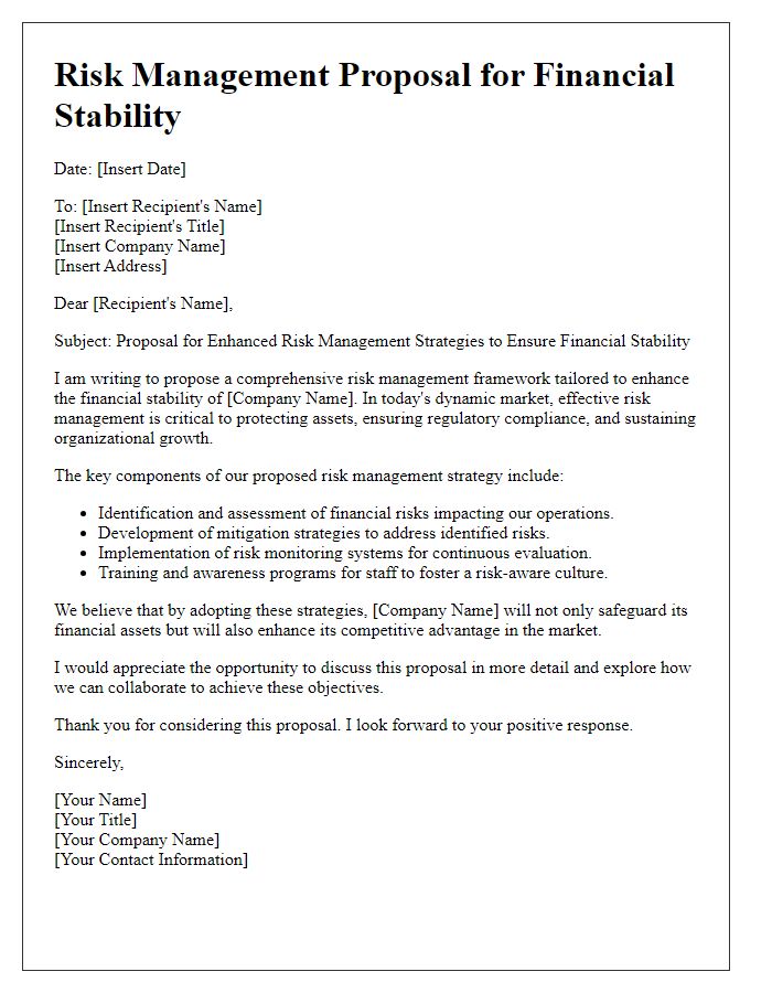 Letter template of risk management proposal for financial stability