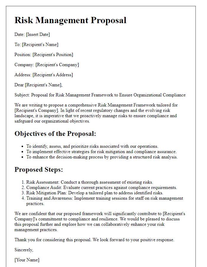 Letter template of risk management proposal for organizational compliance