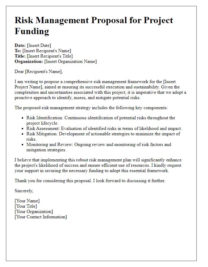 Letter template of risk management proposal for project funding