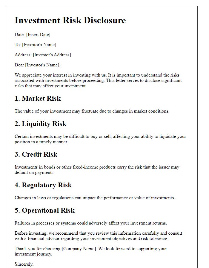 Letter template of investment risk disclosure for individual investors