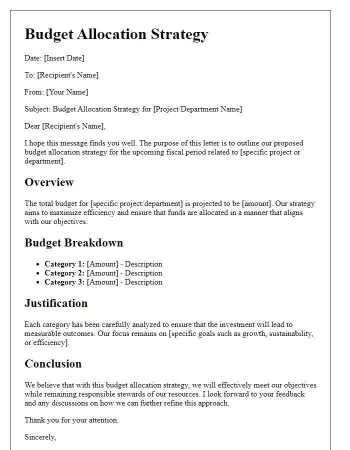 Letter template of budget allocation strategy