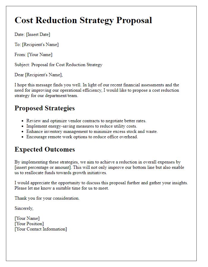 Letter template of cost reduction strategy