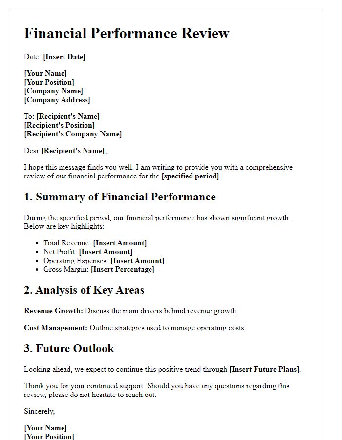 Letter template of financial performance review