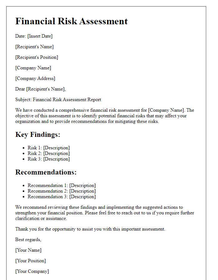 Letter template of financial risk assessment